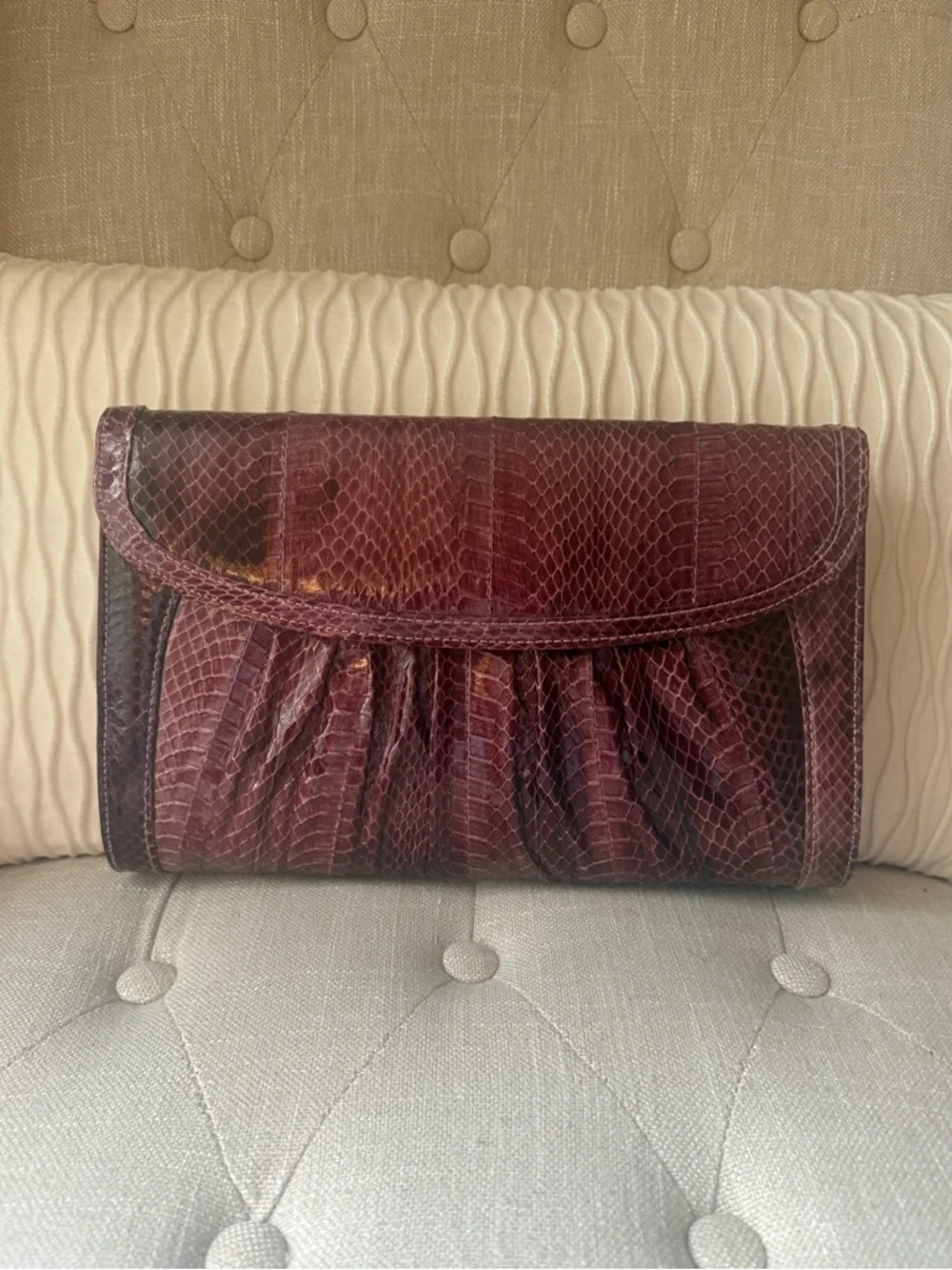 J. Renee Snakeskin Convertible Clutch Shoulder Bag Burgundy Wine Vintage